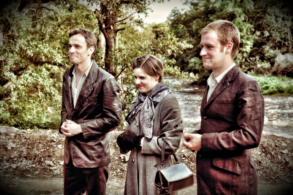 Actors David Smith, Lynsey Jones and Richard Galloway at Hirst Weir, September 2012.