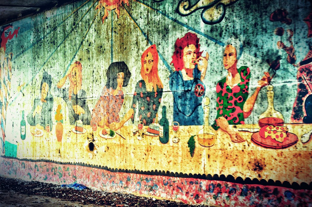 Mural on the underside of Otley Road bridge